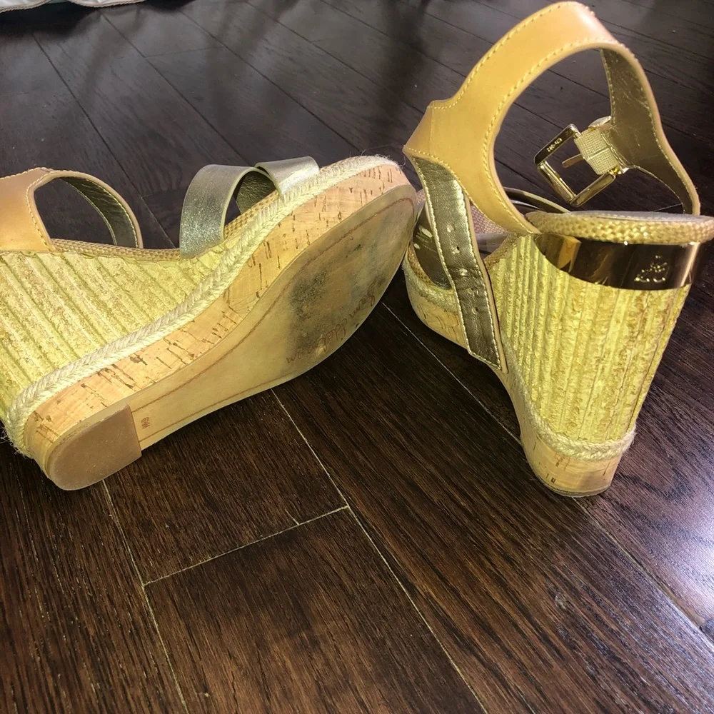Sam Edelman Gold Metallic and Tan Espadrille Wedge Sandals